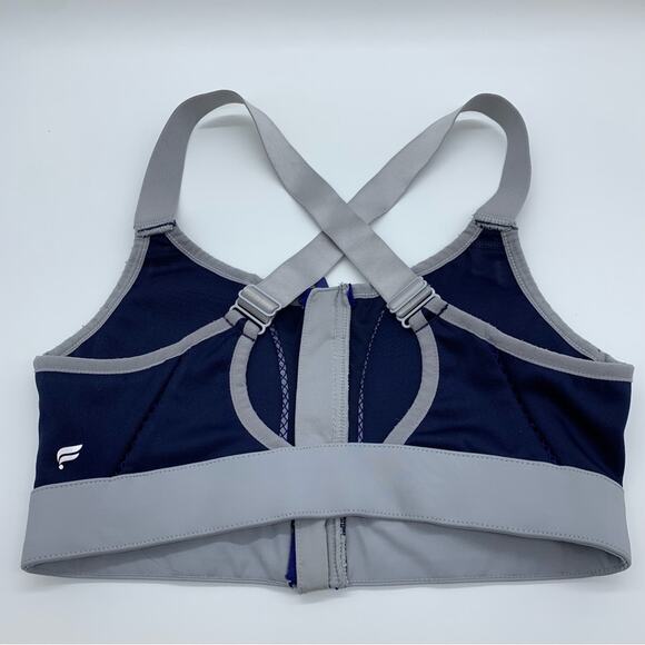 Fabletics Zoe High Impact Zip Front Cross Back Strap Sports Bra Blue/Grey - Picture 9 of 12